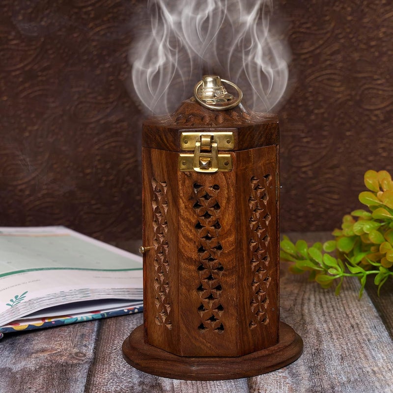 Bless International Bless-International Traditional-Handmade-Burner Wooden-Incense-Stick-Holder Ash-Catcher-Stand for-Aromatherapy-Meditation-Yoga (7 Inch Letter Box Wooden Charcoal/Cone) - Image 3